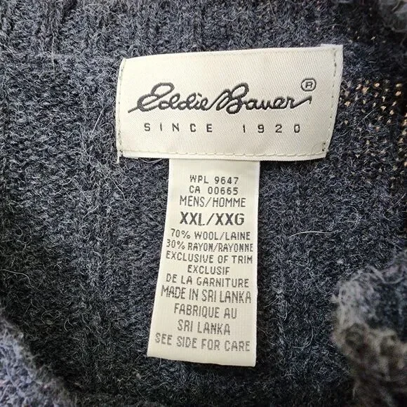 Eddie Bauer Wool Blend Sweater Mens XXL Gray V Neck Chunky Vintage Knit EUC - Picture 2 of 10